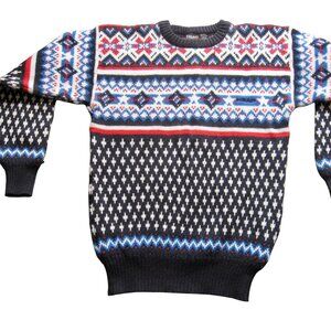 Vintage 80s Head Ski Sweater Blue Red Wool Fair Isle Mens Size M • Knit in Hong